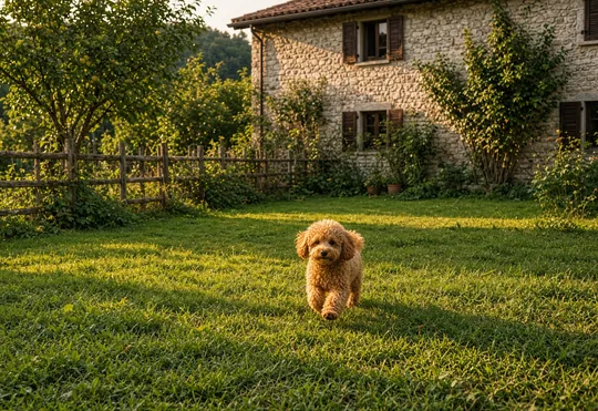Barboncino toy che gioca in giardino
